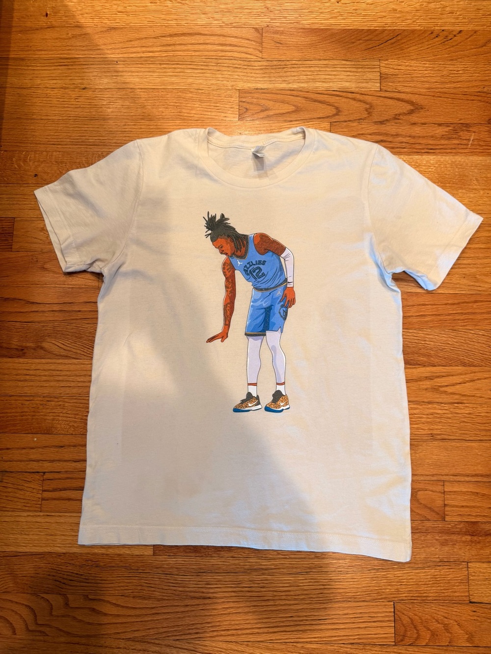 Men's White Graphic Tee with Blue Basketball Player Print